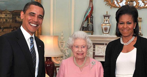 Michelle Obama, Reina Isabel II y Barack Obama