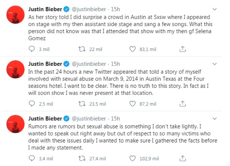 Justin Bieber se apoya selena gomez acusaciones abuso sexual