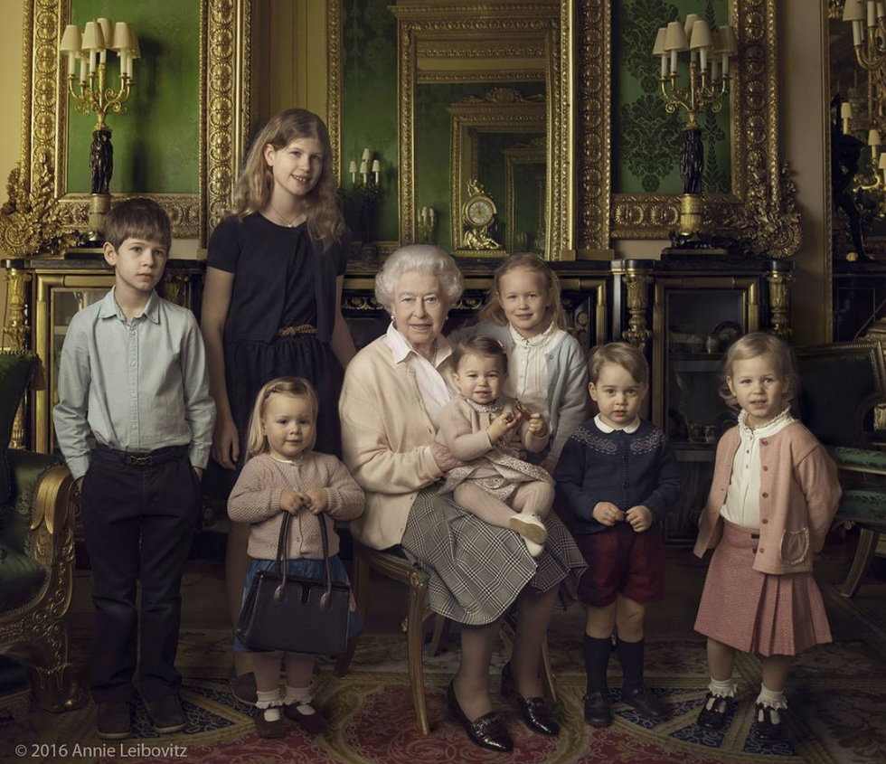 the queen with her grandchildren and great-grandchildren